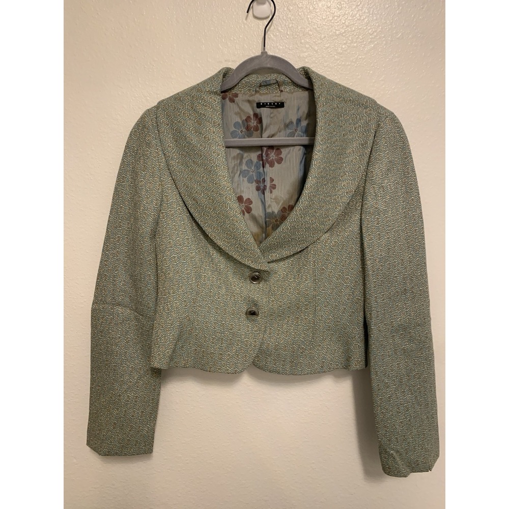 Sisley Made In Italy Women's  Crop Blazer Floral Liner Green Geometric  M(8)